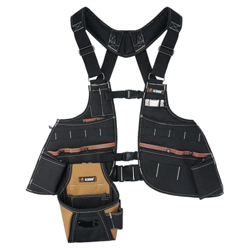 KUNN Leather Tool Vest for Men – Adjustable 37-Pocket Work Vest for Electricians, Carpenters, and Construction Workers