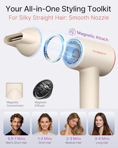 Hair Dryer Blow Dryer with Magnetic Diffuser & Nozzle, 110000 RPM Brushless Motor Ionic Hairdryer for Fast Drying & Frizz Control, Lightweight Low Noise Blowdryer for Home Travel, All Hair Types - Thumbnail 6