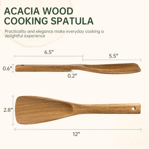 Wooden Spatula Spoon for Cooking, Multifunction Spatula with Built-In Resting Notch, Cooking Spoon for Nonstick Cookware, Natural Non-Toxic Acacia Wood Kitchen Utensils,12 x 2.8 Inch - Thumbnail 4