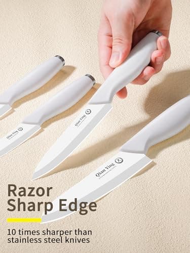 Pure Strengthening Ceramic Knife Set for Kitchen with Sheath 9Pcs: 100% Zirconia Ceramic Sharp Blade Fruit Cutting Knives with Cover Rustproof Clean Cut Edge White Handle - Thumbnail 5