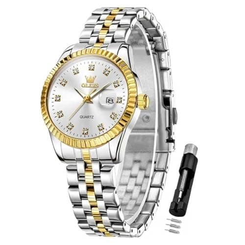 OLEVS Women's Luxury Analog Watch, Quartz Movement, 33MM, Water Resistant, Two Tone, Diamond Accents, Stainless Steel - Image 1