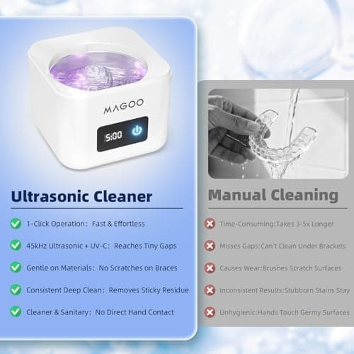 Ultrasonic Retainer Cleaner Machine, Denture Cleaner for Aligners Night Guards Braces Mouth Guards Toothbrush Heads，All-in-One Dental & Jewelry Cleaner, 45kHz 200ML, Dual Modes - Thumbnail 5