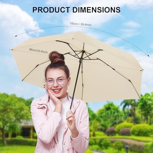 Mini Travel Umbrella with Case Small Compact Lightweight for Purse Beige - Thumbnail 2