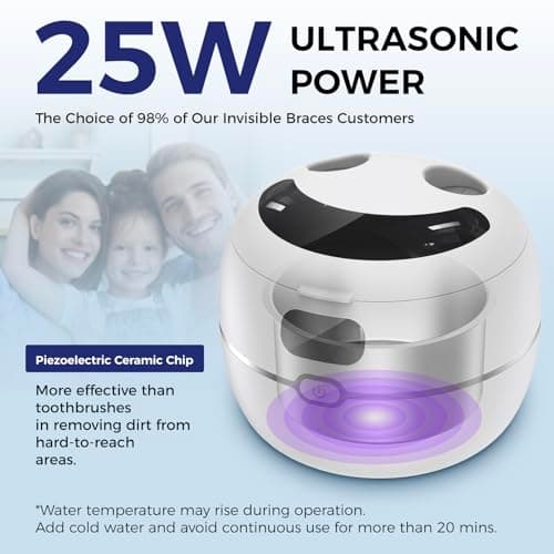 Ultrasonic Retainer Cleaner Machine for Dentures, Mouth Guards, Braces, Toothbrush Heads, Jewelry, 220ML Capacity Ultrasonic Cleaner with Digital Timer&UV, 2 Modes for All Dental Appliances，White - Thumbnail 2