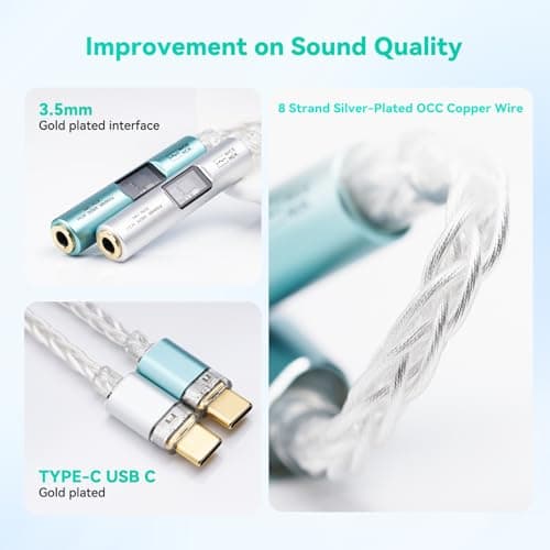 NK1 MAX USB C to 3.5mm Female Headphone Jack Adapter, Hi-Res 32bit/384KHz USBC to Aux Audiophile DAC Dongle Adapter with Silver-Plated OCC Cable, Compatible with iPhone 16/Android/Tablet/PC(Silver) - Thumbnail 3
