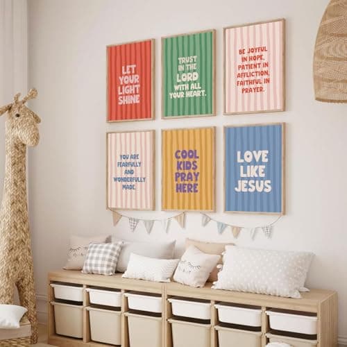 AHYARTLT 6Pcs Christian Bible Verses Wall Art Prints Cute Colorful Kids Scriptures Wall Decor Pictures Religious Inspirational Quotes Posters for Boys Girls Bedroom Decoration Unframed 8x10in - Thumbnail 2