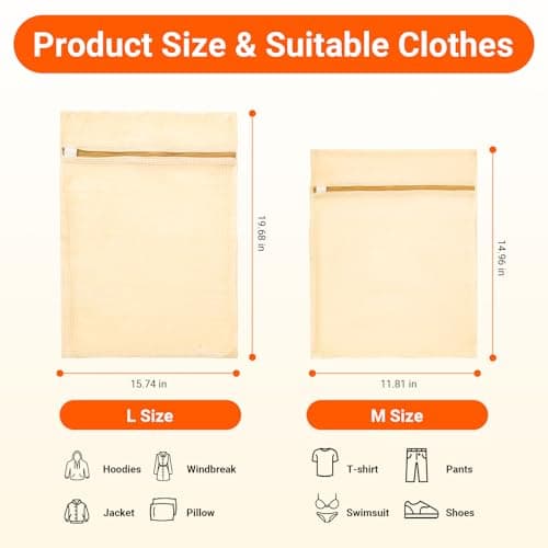 6Pcs Organic Cotton Mesh Laundry Bags for Delicates, Durable Mesh Wash Bags, Sturdy Zipper Laundry Bag for Underwear, Clothes, Shoes, Socks, (3 Large, 3 Medium) - Thumbnail 3