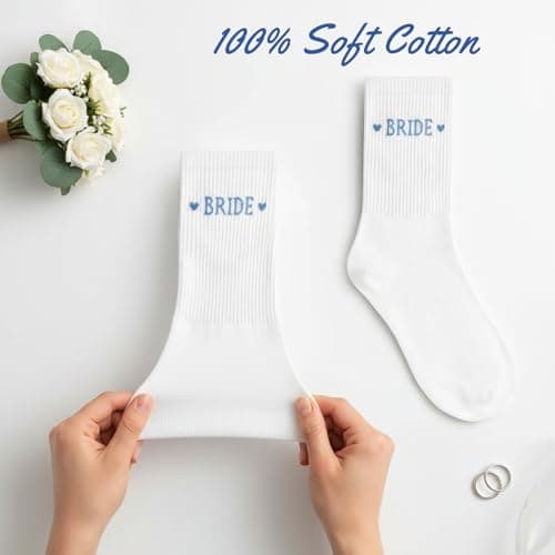 Bride Socks for Women, Bride To Be Something Blue Gift, Bride Gifts for Bachelorette, Bridal Shower Party, Engagement, Wedding, Soft Cotton Universal Size Bridal Socks, Bride Gift Box Essential - Thumbnail 2