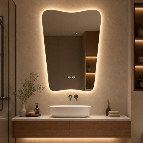 24“x36” Irregular Backlit Bathroom Mirror with Lights, Abstract Vanity Mirror with Lights, Anti-Fog Wall Mirror,Dimmable - Image 1