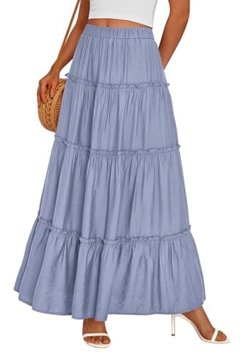 PRETTYGARDEN Boho Maxi Skirts for Women Trendy Summer 2026 Spring Long Flowy A Line Tiered Skirt Beach Vacation Clothes Dress (Blue,X-Large) - Image 1