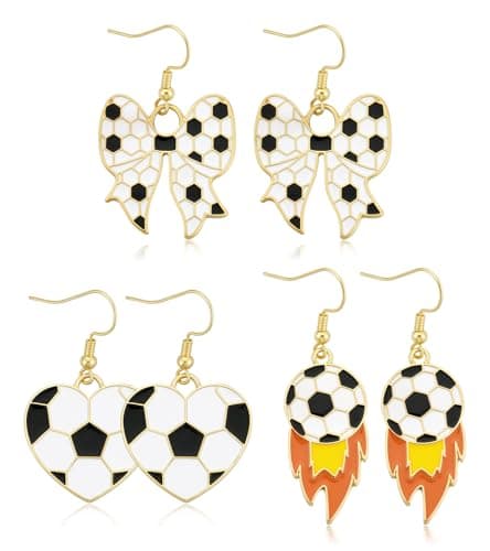 World Soccer Cup Dangle Earrings Set for Women, 3 Pairs Bow Heart Sports Drop Earrings, Football Womens Cute Earrings, Statement Game Day Jewelry for Fans Players - Image 1
