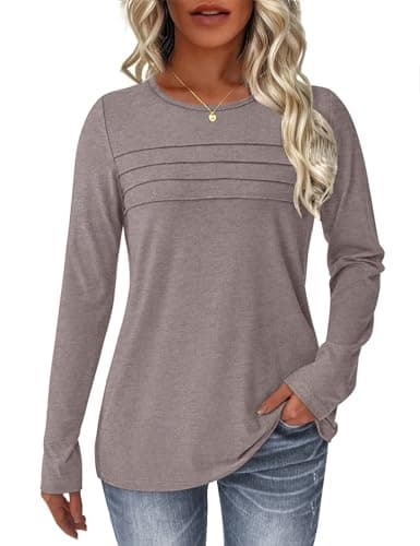 NORACORA Long Sleeve Shirts for Women Spring Fall Fashion Tops 2025 Dressy Casual Blouses Trendy Pleated Tunic Outfits Loose Fit Tee Tshirts Gray Purple XXL