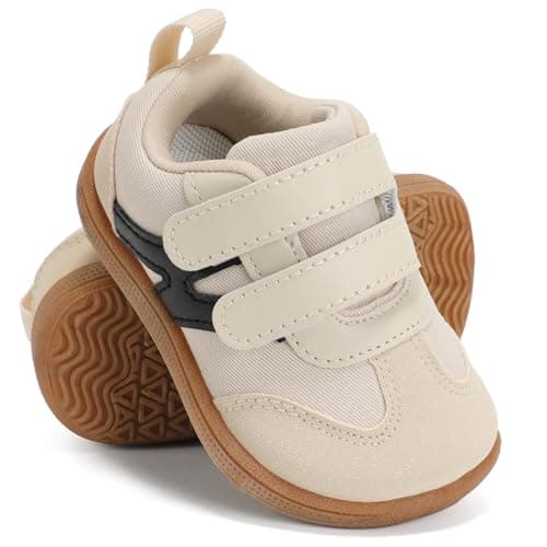 STQ KIDS Baby Wide Toe Box Flexible Shoes 2-2.5 Years for Girls Walking Barefoot Soft Shoe Beige Toddler Size 7 - Image 1