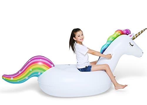 Jasonwell Big Inflatable Unicorn Pool Float Floatie Ride On with Fast Valves Large Rideable Blow Up Summer Beach Swimming Pool Party Lounge Raft Decorations Toys for Kids Adults - Thumbnail 2