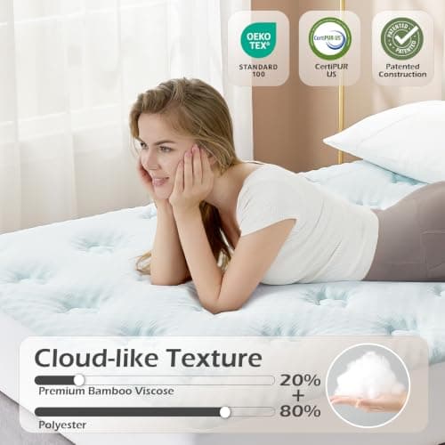Hansleep Memory Foam Mattress Pad Topper Queen, Queen Foam Mattress Topper Viscose Derived from Bamboo, Queen Size Bed Mattress Pad Cover for Back Pain Relief, 60" x80", White - Thumbnail 3