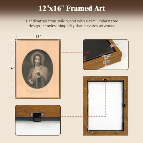 Vintage Framed Jesus Wall Art, Religious Wall Decor for Pray Room Christmas Decorations Canvas Wall Prints Jesus Pictures, Serenity Prayer Wall Art for Baptism Gifts,12x16 - Thumbnail 4