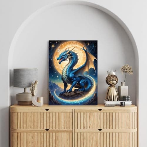 Ekuxom Dragon Diamond Art Kits for Adults, 5D Moonlight Diamond Painting Kits for Adults, DIY Full Round Drill Diamond Dot Gem Art for Craft Home Wall Decor Gift 12x16 inch - Thumbnail 6