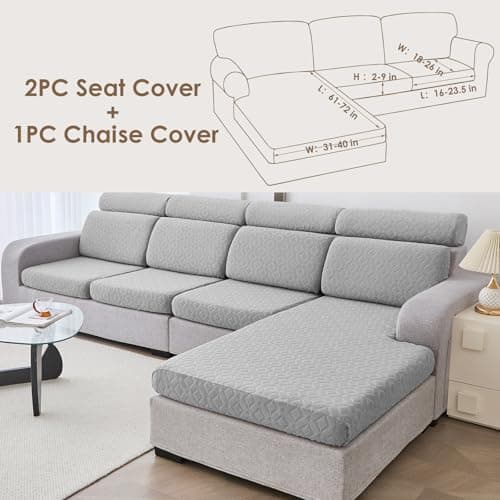 Genina Couch Cushion Covers Waterproof, Stretch Sectional Couch Covers, Sofa Cushion Cover Washable, Non Slip Magic Sofa Cover with Elastic Bottom and Straps, Pet-Friendly (2 Seater + 1 Chaise) - Thumbnail 6