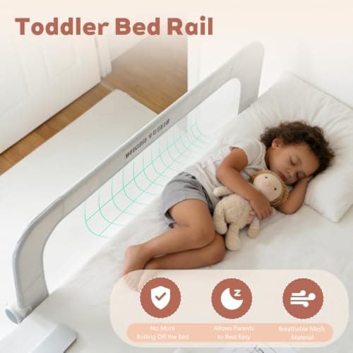 Bed Rail for Toddlers, 59in Folding Toddler Bed Rail Guard with Reinforced Anchor System & Sturdy Metal Frame, Portable Bed Railing for Baby Fits Crib,Twin, Queen & King Bed, Breathable Mesh - Thumbnail 6
