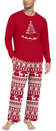 PrinStory Men's Christmas Pajamas Sets Loungewear Sleepwear Pjs Lightweight Long Sleeve Shirts & Bottoms Soft Comfy Sleep Sets Printed Red Elk XL - Image 1