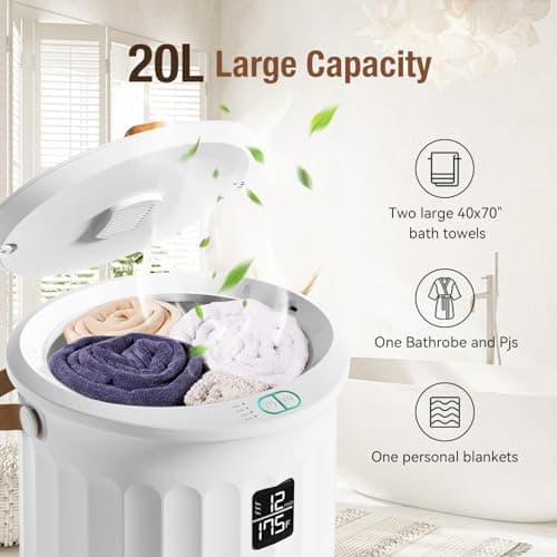 Towel Warmer for Bathroom, Portable Towel Warmer with Towel Clip, LED Display, Auto Shut-Off, Safety Lock, Towel Warmer Bucket Fits Two Oversized Towels, Bathrobes, Blankets, Pjs - White - Thumbnail 3