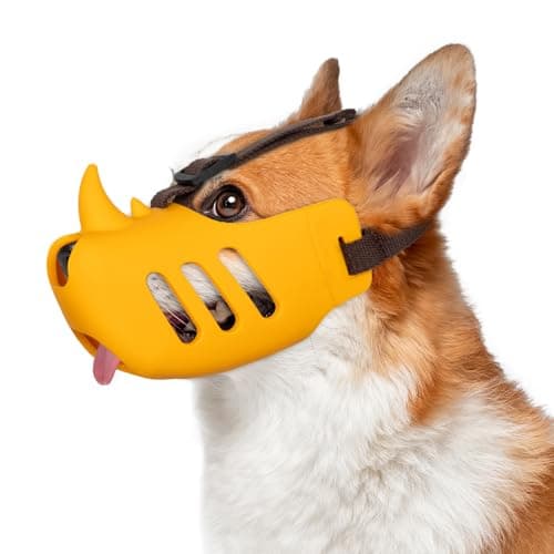 NACOCO Anti Bite Dog Muzzle - Dog Soft Mouth Rhino with Adjustable Strap Covers Breathable Silicone Cage Pet for Biting Chewing Small Medium (Yellow Rhino, S)