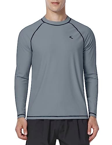 Mens Rash Guard UPF 50+ Swim Shirts UV Sun Protection T-Shirt Quick Dry Long Sleeve Beach Shirts for Fishing, Grey, 5XL