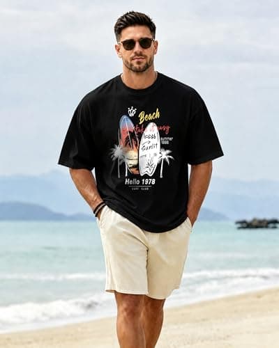 Mens Graphic T-Shirts Short Sleeve Surf Print Summer Top Crewneck Cotton Casual WAVERIDER Tees for Men - Thumbnail 6