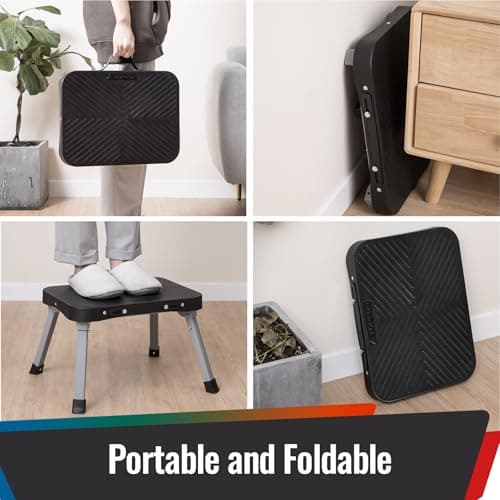 STOODER 9" Folding Step Stool, Non-Slip 16x12 Large Platform, Portable Compact Sturdy Step Stool for Kids Adults Seniors at Indoor Outdoor, Durable Steel Frame, 300 lbs Capacity, Black - Thumbnail 3