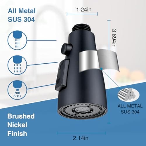 Stainless Steel Kitchen Faucet Head Replacement, Matte Black 3-Function Pull Down Spray Head for Pull-out Kitchen Faucet, High Pressure Sink Spray Nozzle with 9 Adapters Compatible with Most Faucets - Thumbnail 4