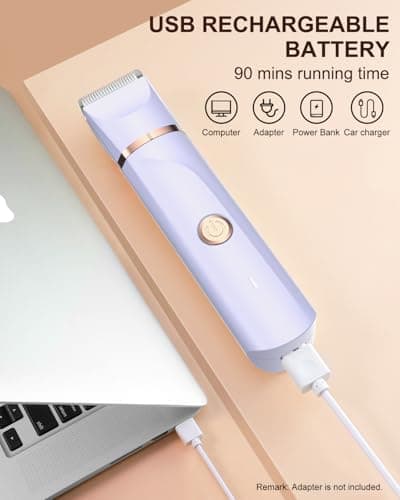 Bikini Trimmer for Women,Painless Electric Razor & Body Shaver for Pubic Hair,IPX7 Waterproof Hair Trimmer Women with Ceramic Blades,USB Rechargeable,Wet/Dry Use,Gifts for Women（Light Purple） - Thumbnail 4