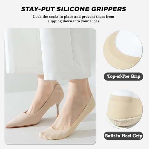 FooGuila No Show Socks Womens For Flats, Seamless Footies No See Invisible Low Cut Liner Socks, Non Slip Thin Ultra Hidden Boat For Loafers Sneakers Heels,Size 8-12 - Thumbnail 3