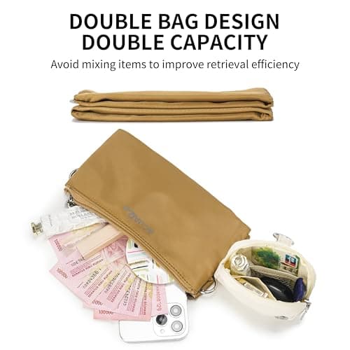 ACUARIO Crossbody Bags for Women - Nylon Purse Trendy Mul-pockets Waterproof Shoulder Bag with Wide Strap (Brown) - Thumbnail 5