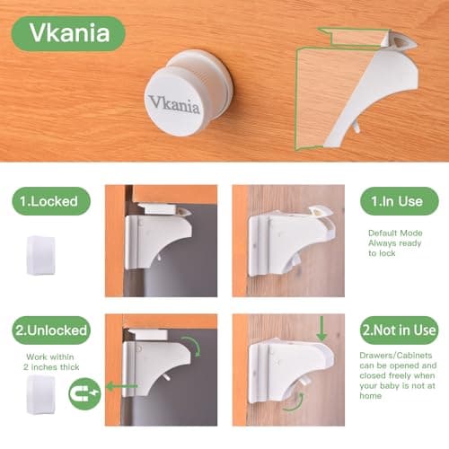 20 Pack Vkania Magnetic Cabinet Locks Child Safety with 2 Keys - Baby Proof Adhesive Latches for Kitchen Cabinets & Drawers, No Drilling Easy Installation (20 Locks + 2 Keys) - Thumbnail 6
