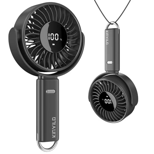 KinYiLO 6-Inch Large Handheld Fan, 6000mAh Battery Portable Fan with 100 Speed Levels, Strong Airflow Personal Fan, 5-30 Hours Working Time, 135° Foldable for Travel, Outdoor, Office (Black)