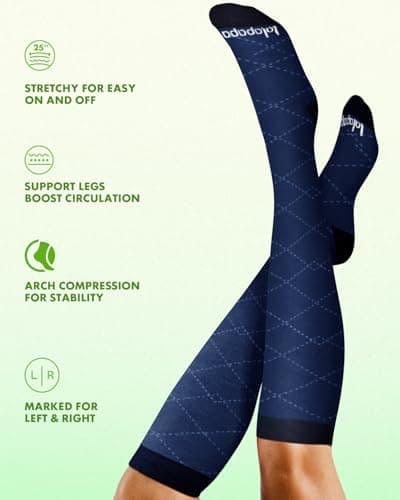 Lalapapa Bamboo Viscose Compression Socks for Women Men - 2 Pairs 15-20mmHg Knee High Graduated Compression Socks for Women Men Cute Breathable for Nurse Pregnancy Travel, Linear Geometric, 2XL - Thumbnail 6