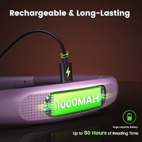 Glocusent Book Light, 3-Color & 6-Brightness Reading Light, Bendable Neck Light, 80-hr Lasting Rechargeable Book Light, Perfect Reading Lights for Books in Bed, Knitting, Repairing, Book Lovers Gifts - Thumbnail 4