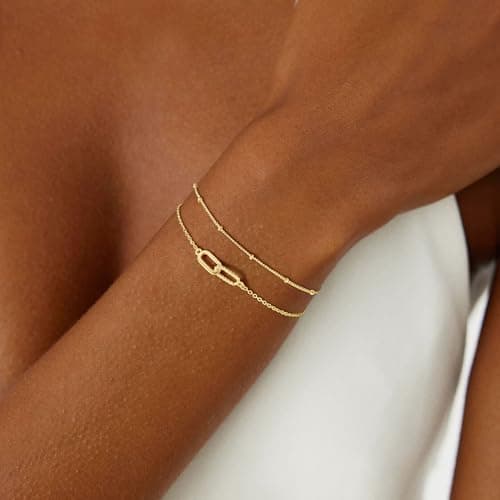 Turandoss Gold Bracelets for Women - Dainty 14K Gold Plated Interlocking Bracelets Layered Interlock Circles Bracelet Delicate Minimalist Twisted Interlock Bracelet for Women Trendy Birthday Gifts - Thumbnail 3