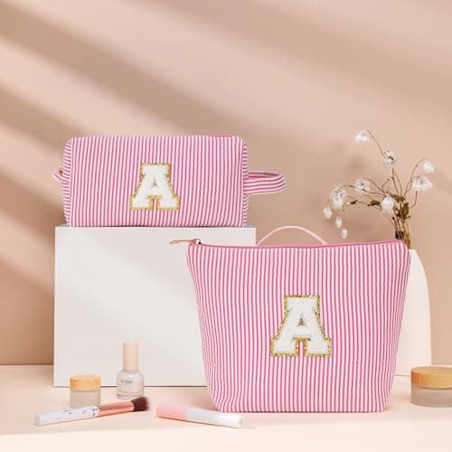 Fohufo Travel Toiletry Bag Set for Women - Travel Essentials, Initial Travel Makeup Bag Organizer Small Cosmetic Bag for Purse Purple Stuff Gifts for Women Mom Girlfriend Teacher, Purple Letter K - Thumbnail 2
