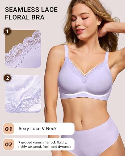 HORISUN Bras for Women Wireless Jelly Push Up Seamless Bra Full Coverage No Underwire Supportive T Shirt Bralette (Purple 34D) - Thumbnail 2