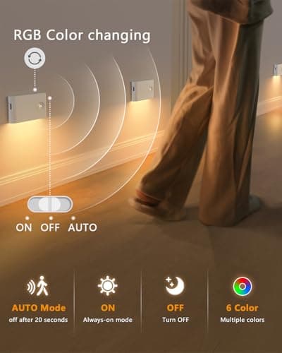 WILLED Stair Lights Indoor RGB & Warm White,Rechargeable Motion Sensor Night Light,Wireless Motion Sensor Lights Indoor for Stair,Bathroom,Hallway,Kitchen,Closet,Cabinet,Bedroom,Kids' Room - Thumbnail 4