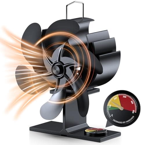 ZDAXOAH Wood Stove Fan, 6 Blades Heat Powered Fireplace Fan with Temperature Reminder, Silent Stove Top Fans, Non-Electric Fan for Wood Burning Pellet/Log Burner/Fireplace