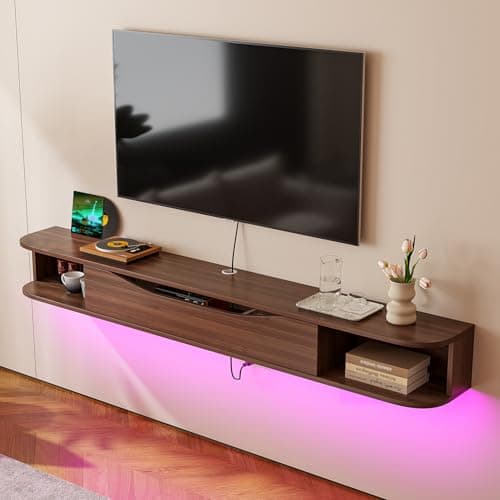 FurniNova Floating TV Stand,70'' Wall Mounted TV Cabinet,Floating TV Console,Under TV Shelf with 1 Door and 2 Cabinets for TVs up to 75''(Walnut) - Thumbnail 2