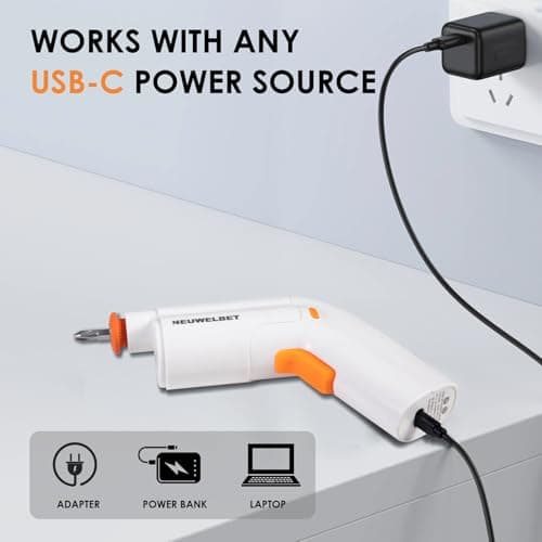 NEUWELBET Electric Screwdriver 3.6V, USB Long-lasting Powerful Electric Screwdriver Set, Cordless Drill with LED Light, 14 PCS Driver Bit(White) - Thumbnail 6