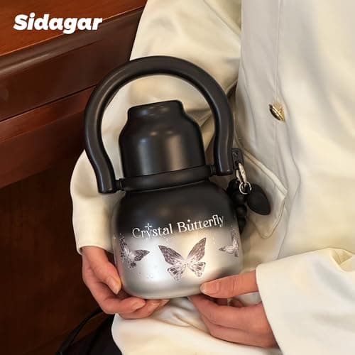 Sidagar 22 oz Water Bottle with Straw and Bowl, Unique Wide Mouth Insulated Stainless Steel Tumbler, Beach Vacation Essentials, Aesthetic Fashion Gift for Her, Mom, Heart Charm, Black & Pink - Thumbnail 5