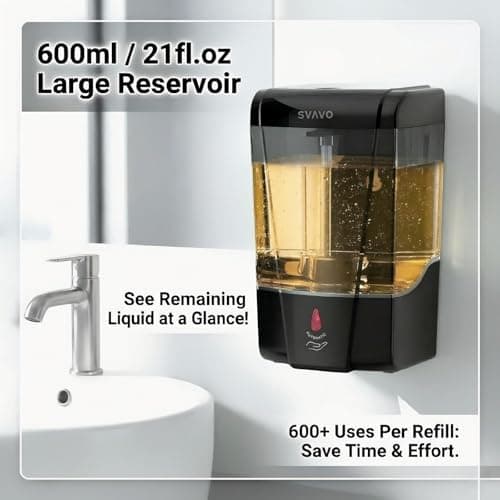 SVAVO Automatic Soap Dispenser Type-C Rechargeable - Wall Mount Hand Soap Dispenser for Restaurant, Kitchen & Bathroom, Electric Soap Pump for Office, 21 fl.oz for Liquid Soap, Black - Thumbnail 6