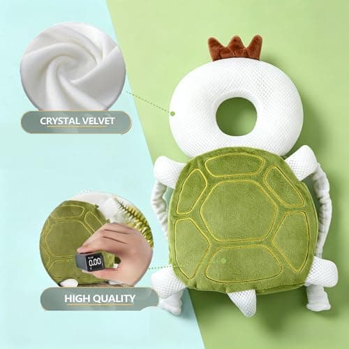 Baby Head Protector Backpack, Toddler Baby Head Protection Backpack with Baby Knee Pads Alarm Function for Walking & Crawling, Soft, Breathable and Wearing Safety Baby Head Protector- Green Turtle - Thumbnail 4