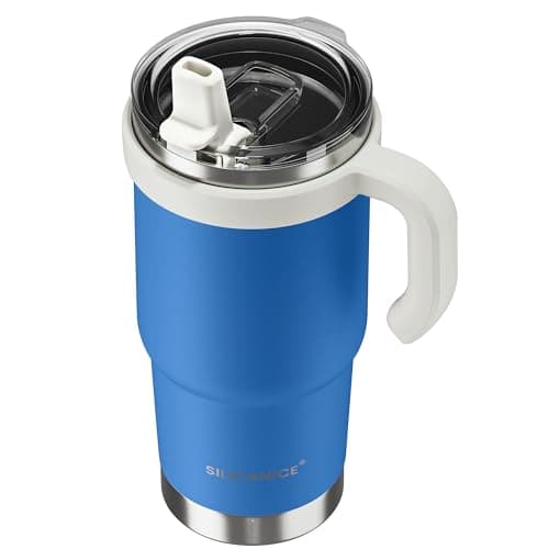 SILICANICE 24oz Hygienic Insulated Tumbler with Handle —100% Leakproof Lid with Removable Spout & Straw, Reinforced Vacuum-Protection Base, Cup Holder Friendly, for Travel,Office & School-Blue