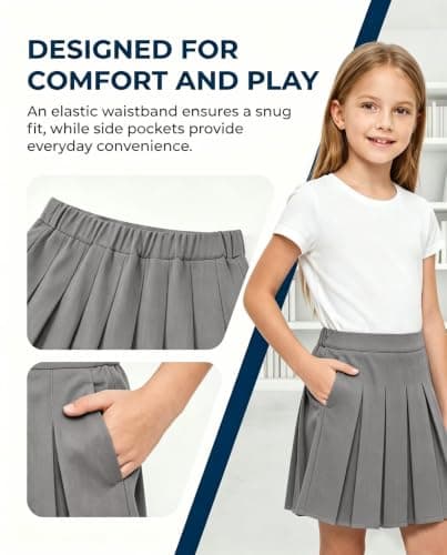 Uniform Skirts For Girls Light Grey Skirt Pleated Tennis Skorts Size 8 - Thumbnail 4