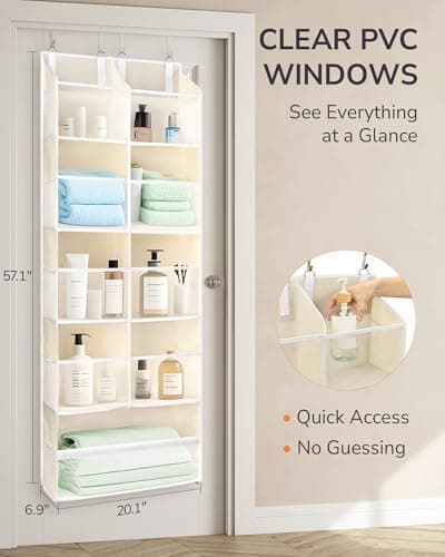 ULG Over the Door Organizer, 5-Tier Extra Large Hanging Storage with 10 Mesh Pockets, 100 lbs Capacity, Heavy Duty Door Organizer for Closet, Bedroom, Nursery Storage, Beige - Thumbnail 2